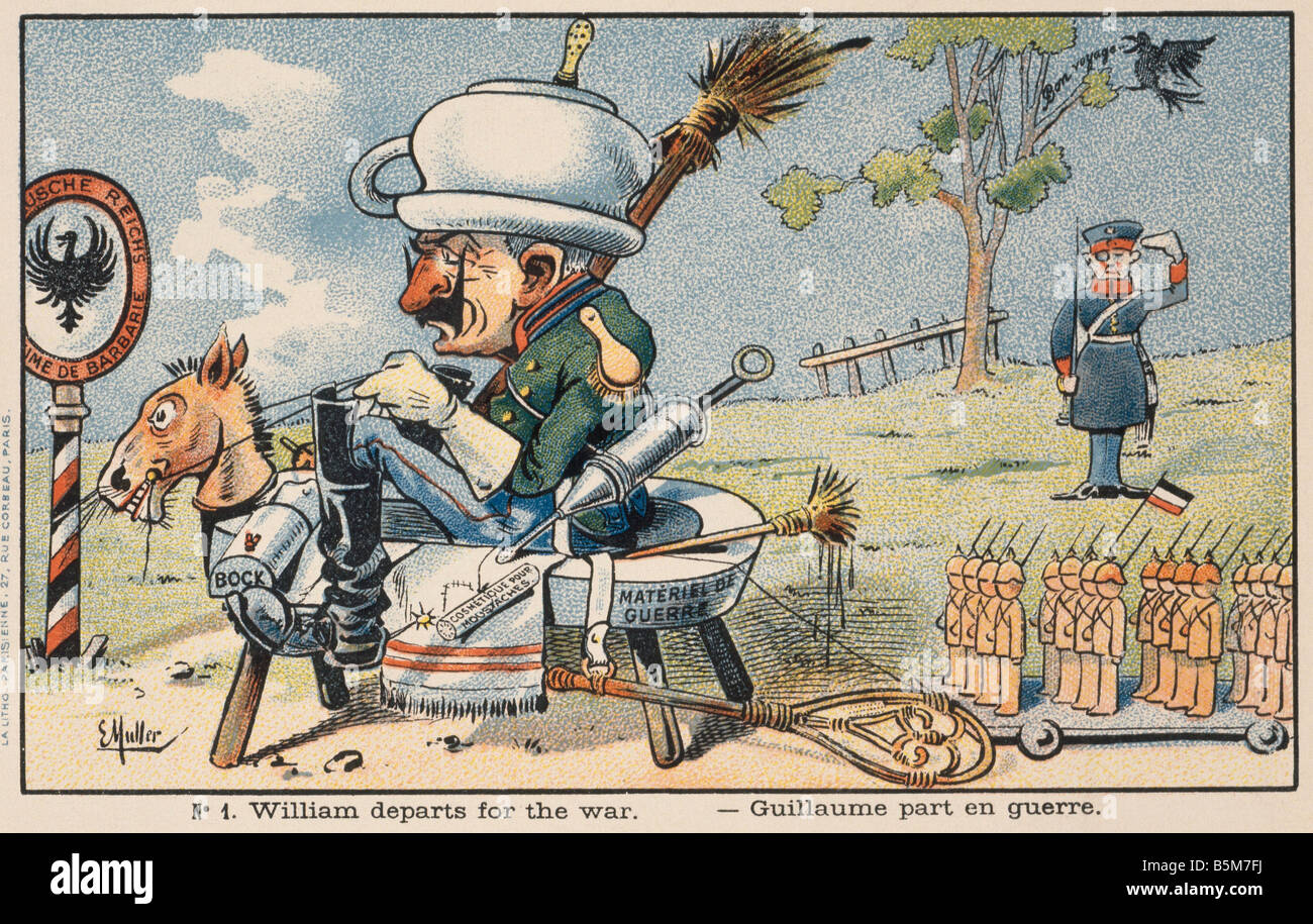 1 W46 G1914 21 E William departs for the war Caricature Wilhelm II German emperor 1888 1918 1859 1941 William departs for the wa Stock Photo