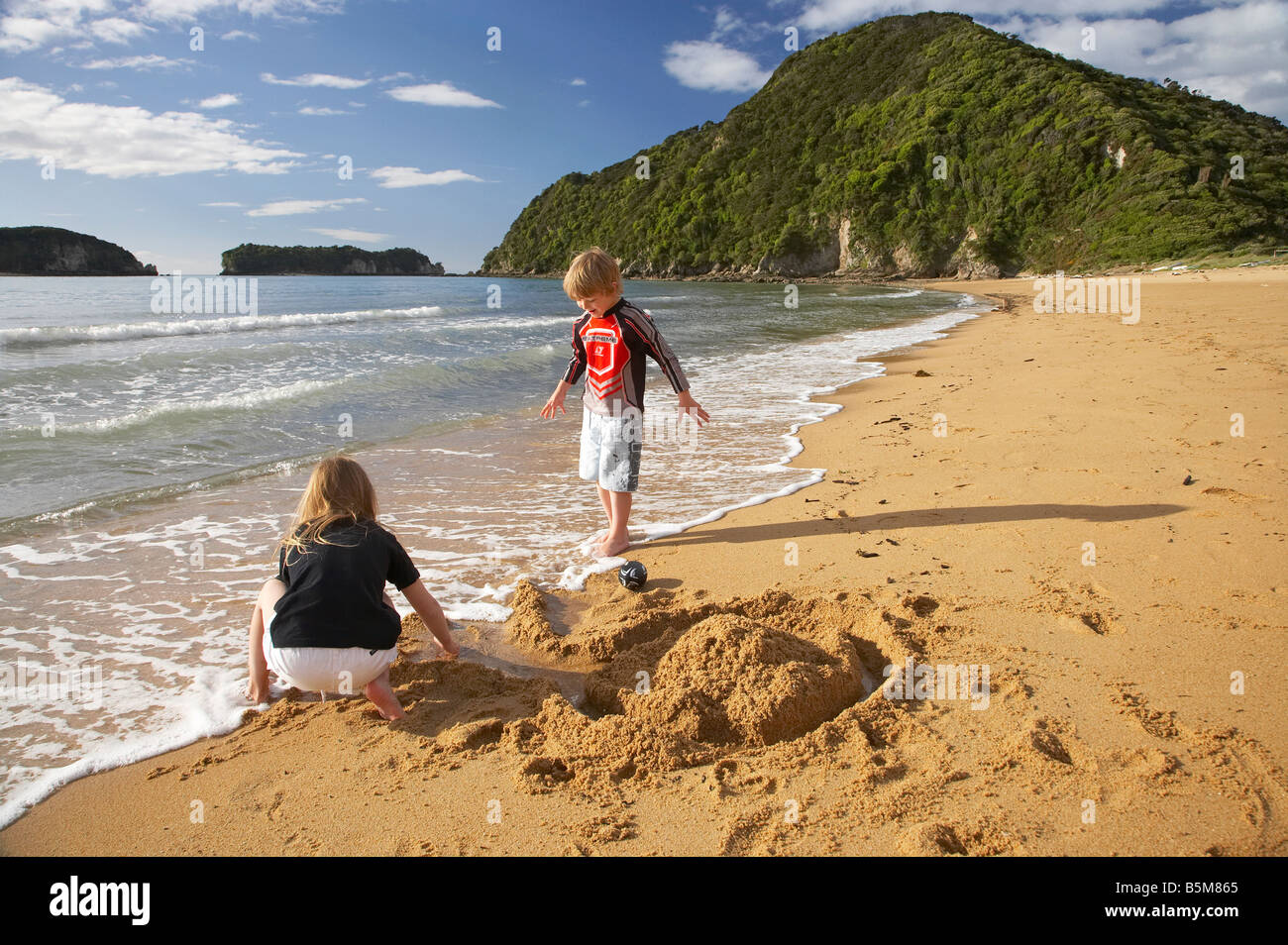 Children Playing on Tata Beach Golden Bay Nelson Region South Island