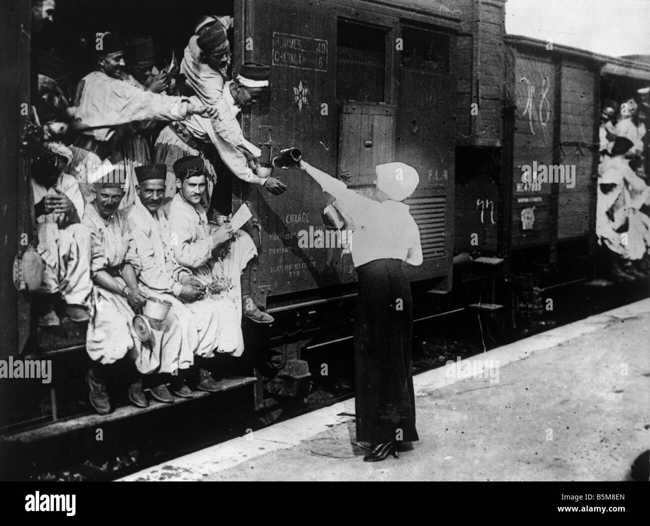 Turks at Champigny station Photo History World War I France Turks at Champigny station before the journey to the Front Photo Stock Photo