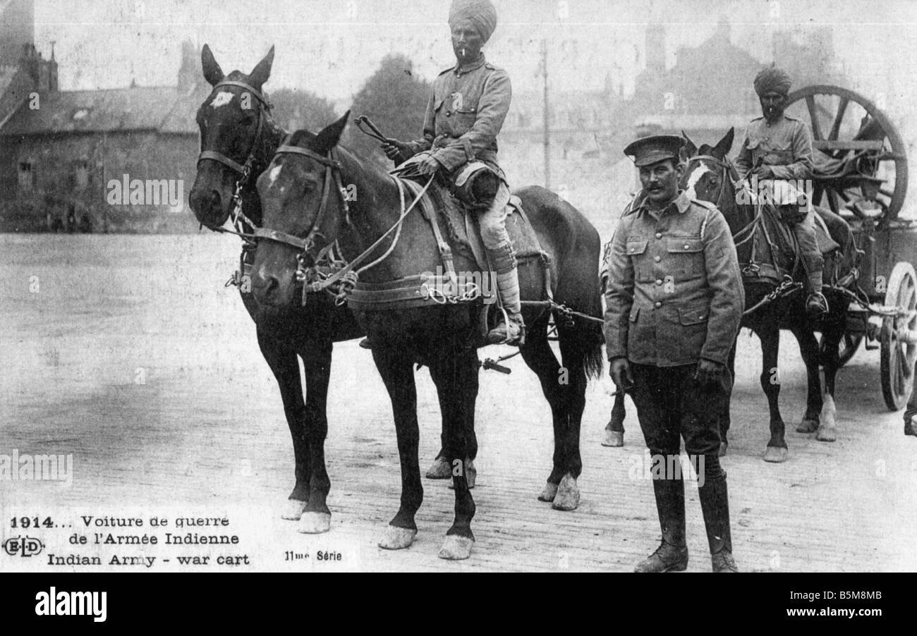 2 G55 H1 1914 2 E Indian Army horse cart WWI 1914 History World War I Auxiliary troops 1914 Voiture de guerre de l Armee Indienn Stock Photo