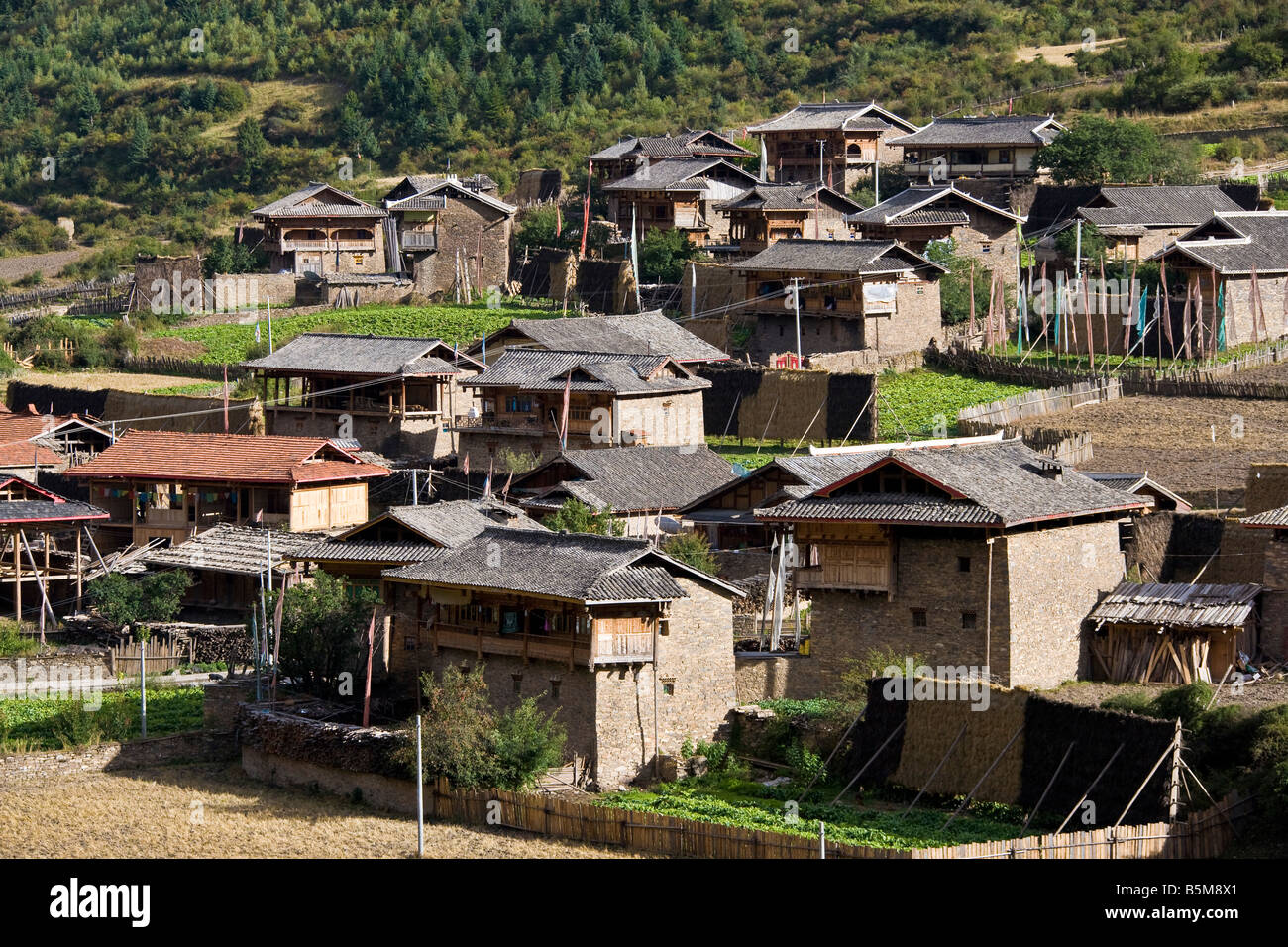 Rural peasant village and smallholdings in Mounigou valley near Songpan