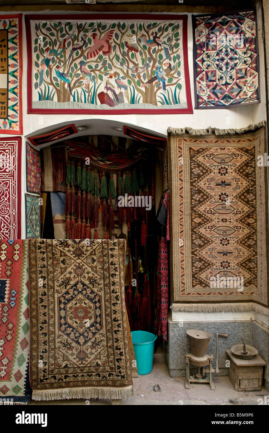 A carpet shop in the market Luxor Egypt Stock Photo Alamy