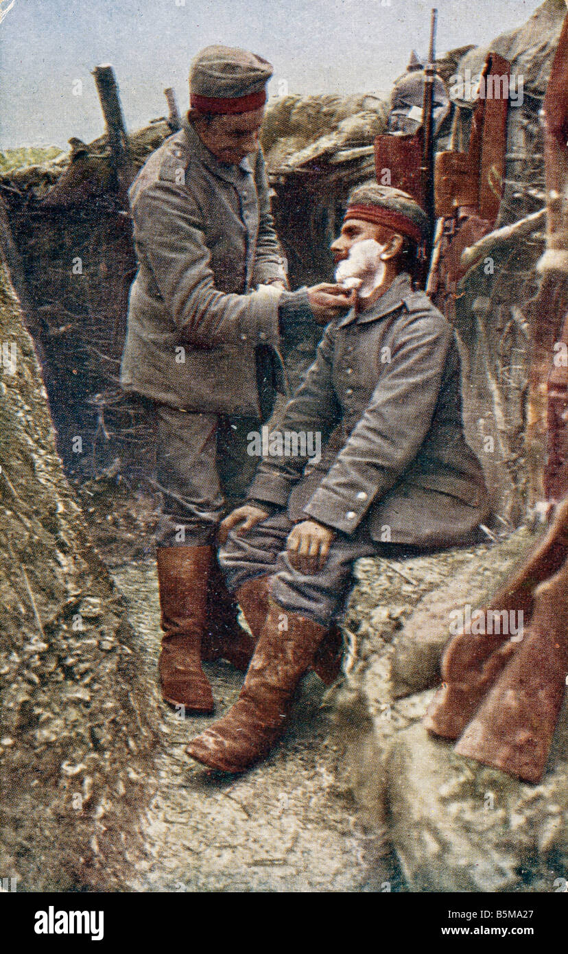 2 G55 P1 1915 18 The Barber in the Trench c 1915 History World War I Propaganda The European War 1914 15 Pictures of reality fro Stock Photo