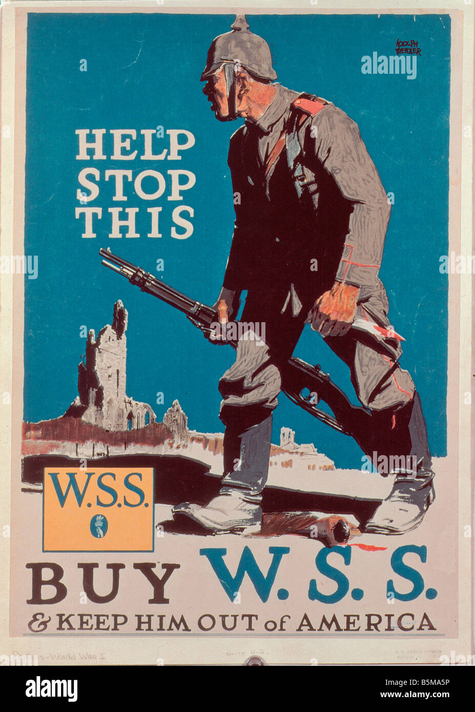 2 G55 P1 1917 9 E Help stop this US Poster 1917 18 History World War I Propaganda Help stop this Buy W S S keep him out of Ameri Stock Photo