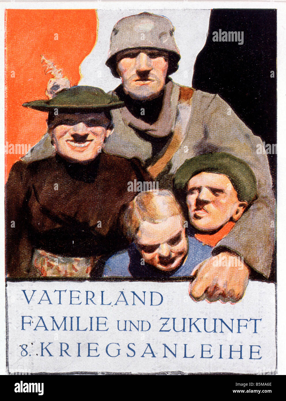 2 G55 P1 1918 4 E German war loan poster World War I History World War I Propaganda Fatherland Family Future 8 War Loan Austrian Stock Photo