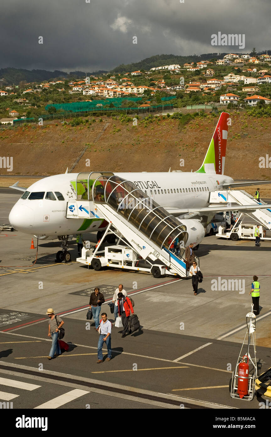 TAP Air Portugal aircraft at Funchal airport Madeira Portugal EU Europe Stock Photo
