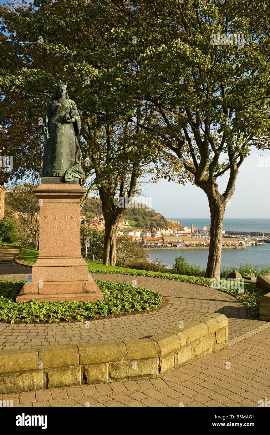 Statue of Queen Victoria with South Bay in the background Scarborough