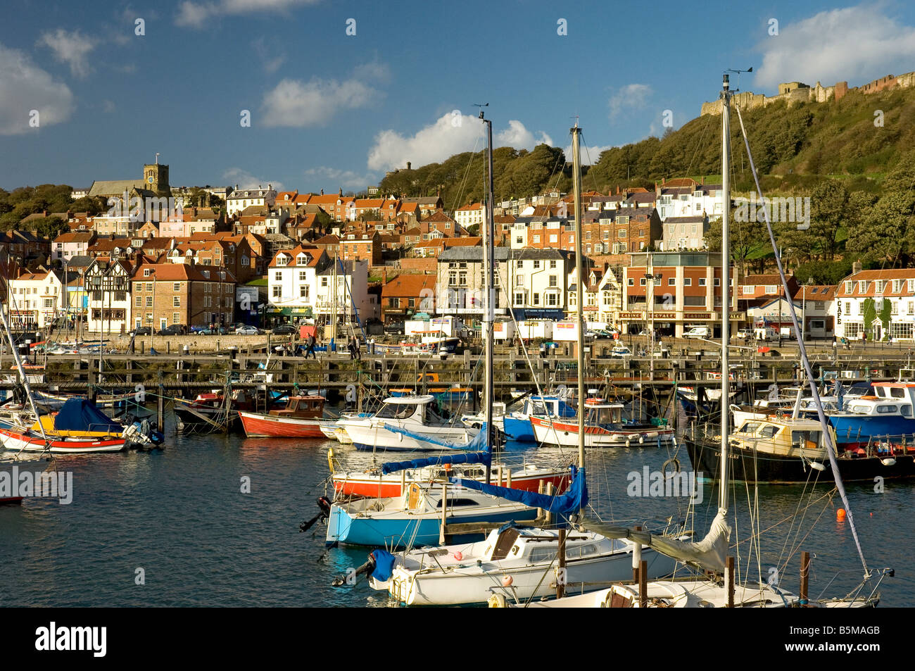Boats moored in Scarborough Inner Harbour North Yorkshire England UK United Kingdom GB Great Britain Stock Photo