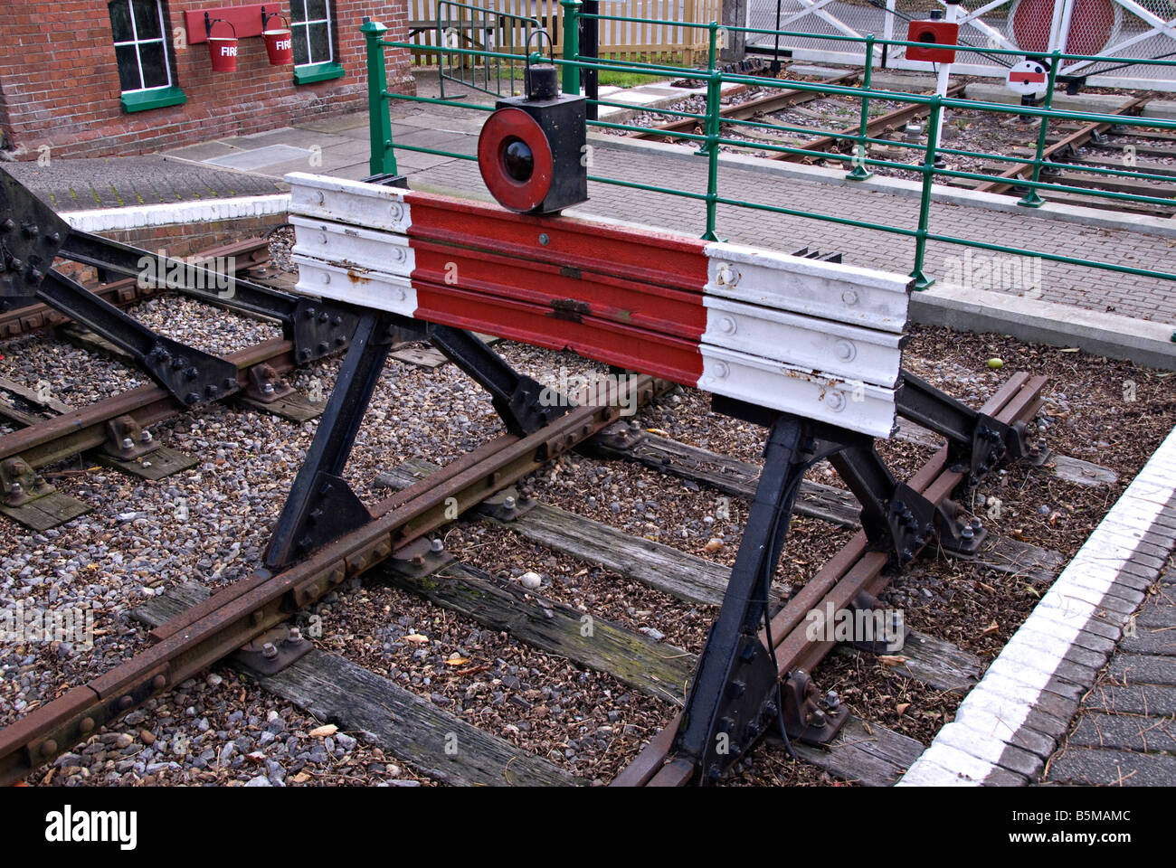 Buffer Stop on the Lavender Line, Isfield, Sussex, England Stock Photo