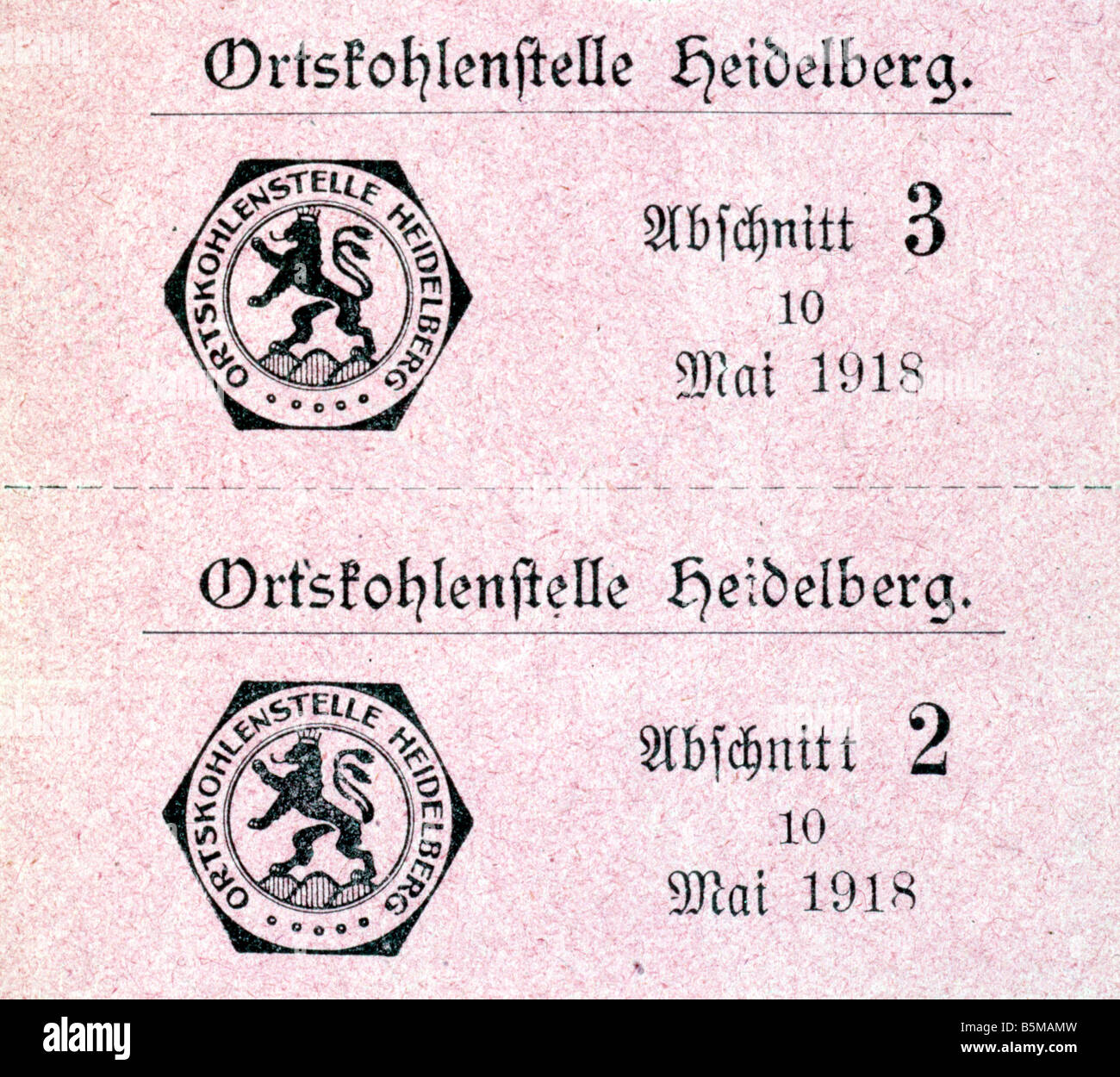 2 G75 L1 1918 2 E Coal Ration Card World War I Germany History Germany Ration card during World War I 1914 18 Two provision card Stock Photo