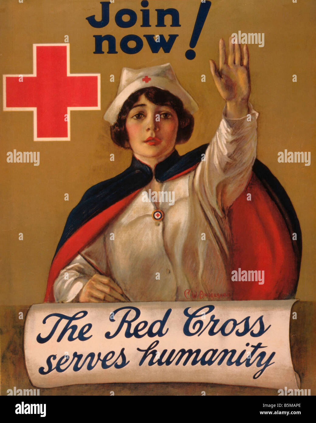 2 M20 R3 1914 Red Cross Recruiting USA Poster 1914 Medicine Red Cross Join now The Red Cross serves hu manity recruiting campaig Stock Photo