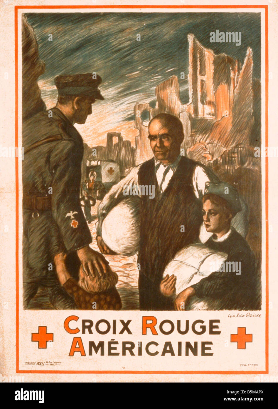 2 M20 R3 1918 Croix Rouge Americaine Poster 1918 Medicine Red Cross Croix Rouge Americaine propaganda for the American Red Cross Stock Photo