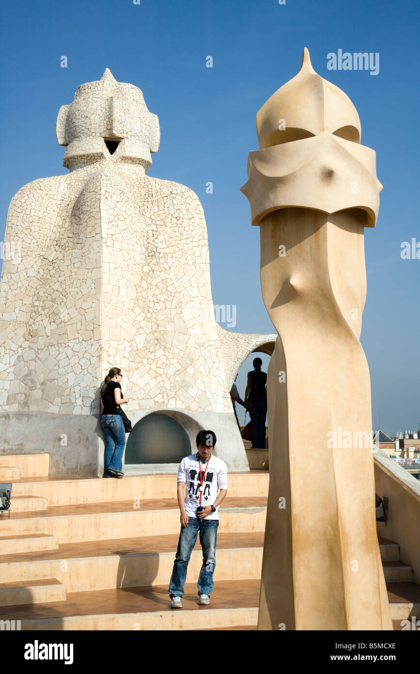 Chimneys Casa Milà La Pedrera 1906 1910 by architect Antoni Gaudí Passeig de Gràcia Barcelona Spain Stock Photo