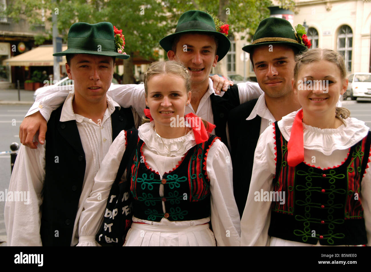 Hungary, Budapest, Pest, a group of young people in traditional dress for St. Stephen's Day Celebrations Stock Photo