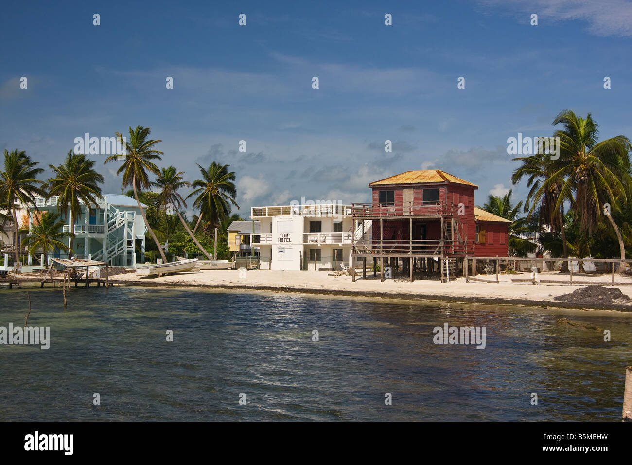 CAYE CAULKER BELIZE - Hotels and homes on beach Stock Photo