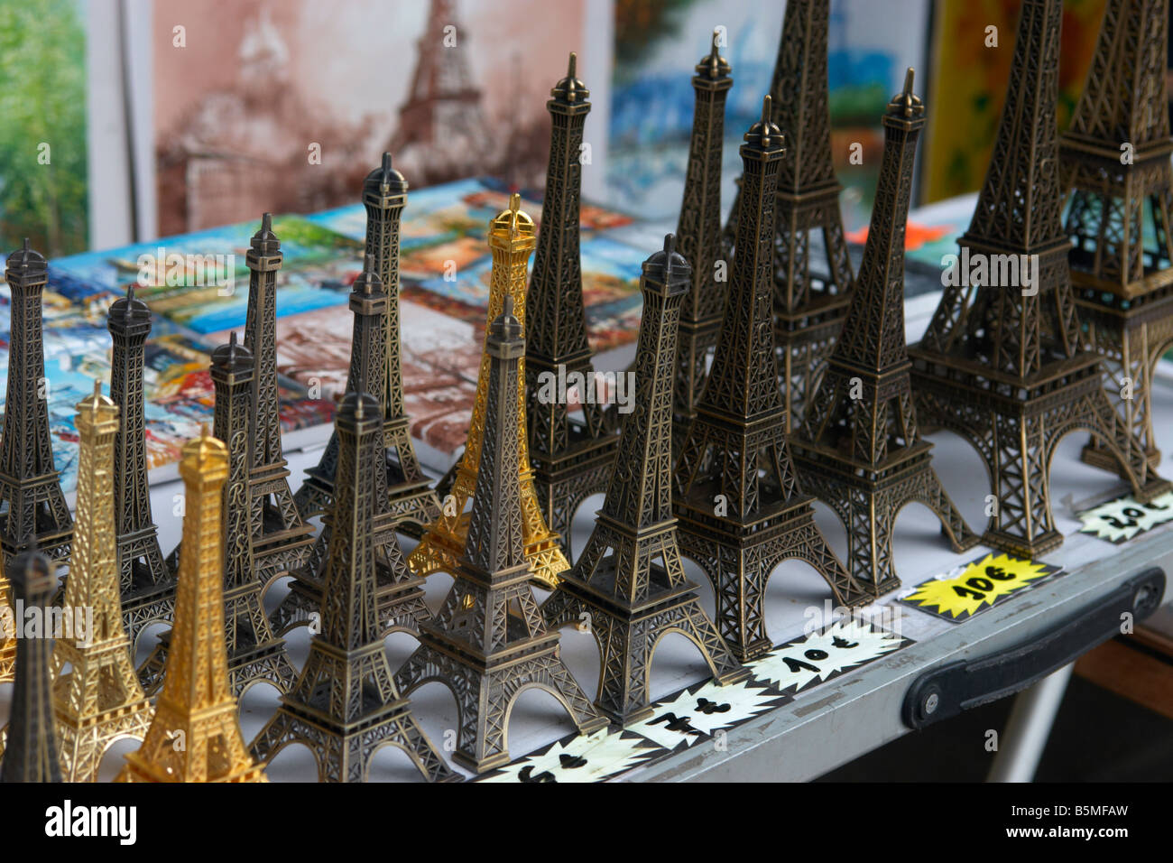 Eiffel Tower souvenirs on sale at Left Bank Paris France Stock Photo