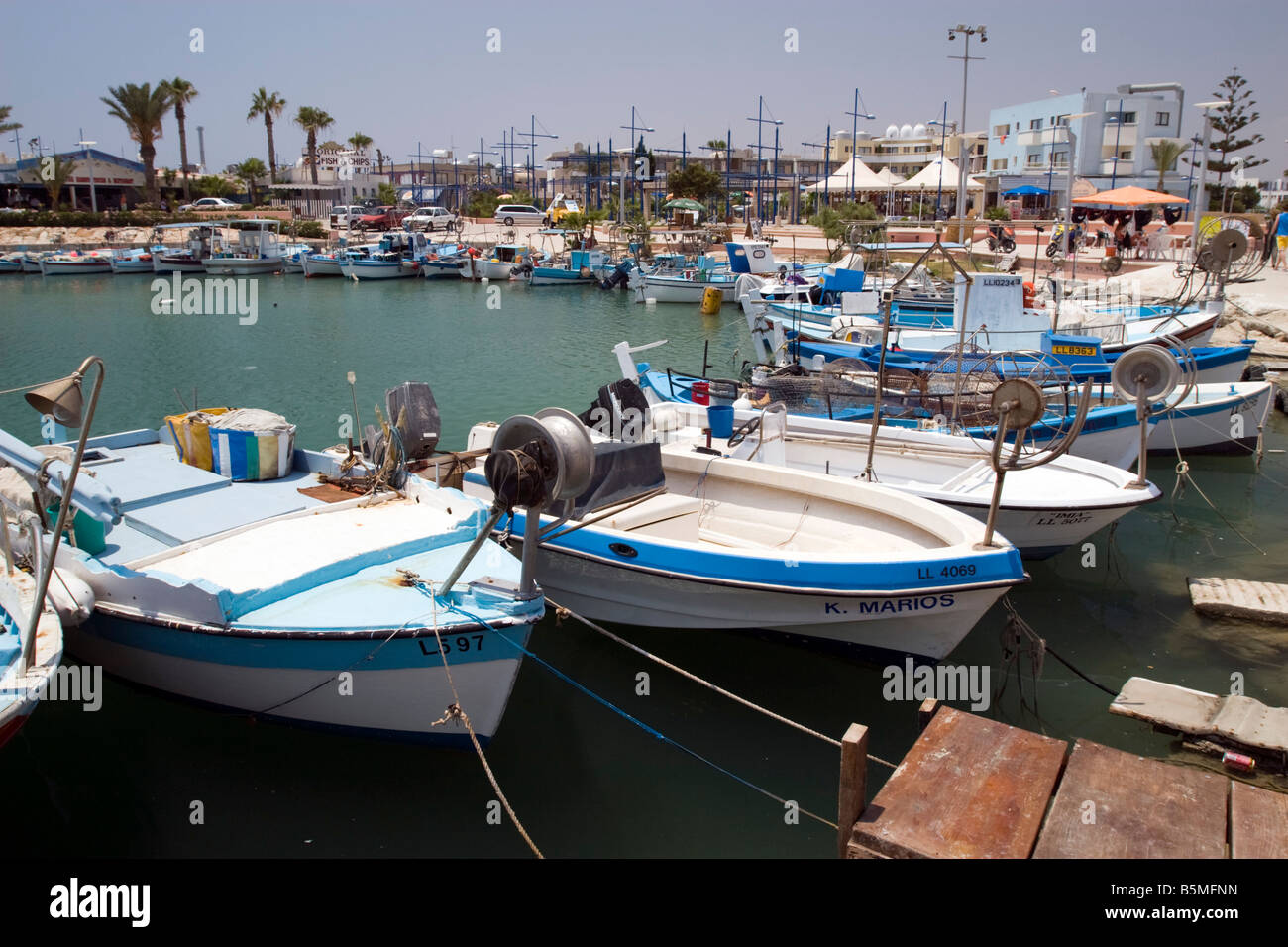 View of the Aiga Napa Cyprus harbour fishing boats. Stock Photo
