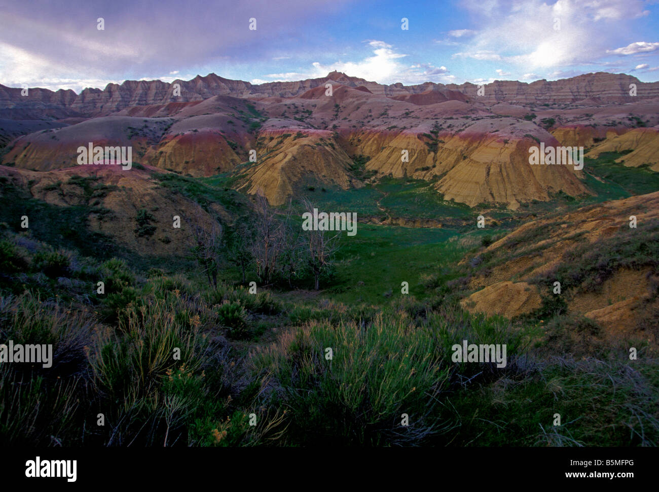 eroded landforms in the badlands in Badlands National Park South Dakota