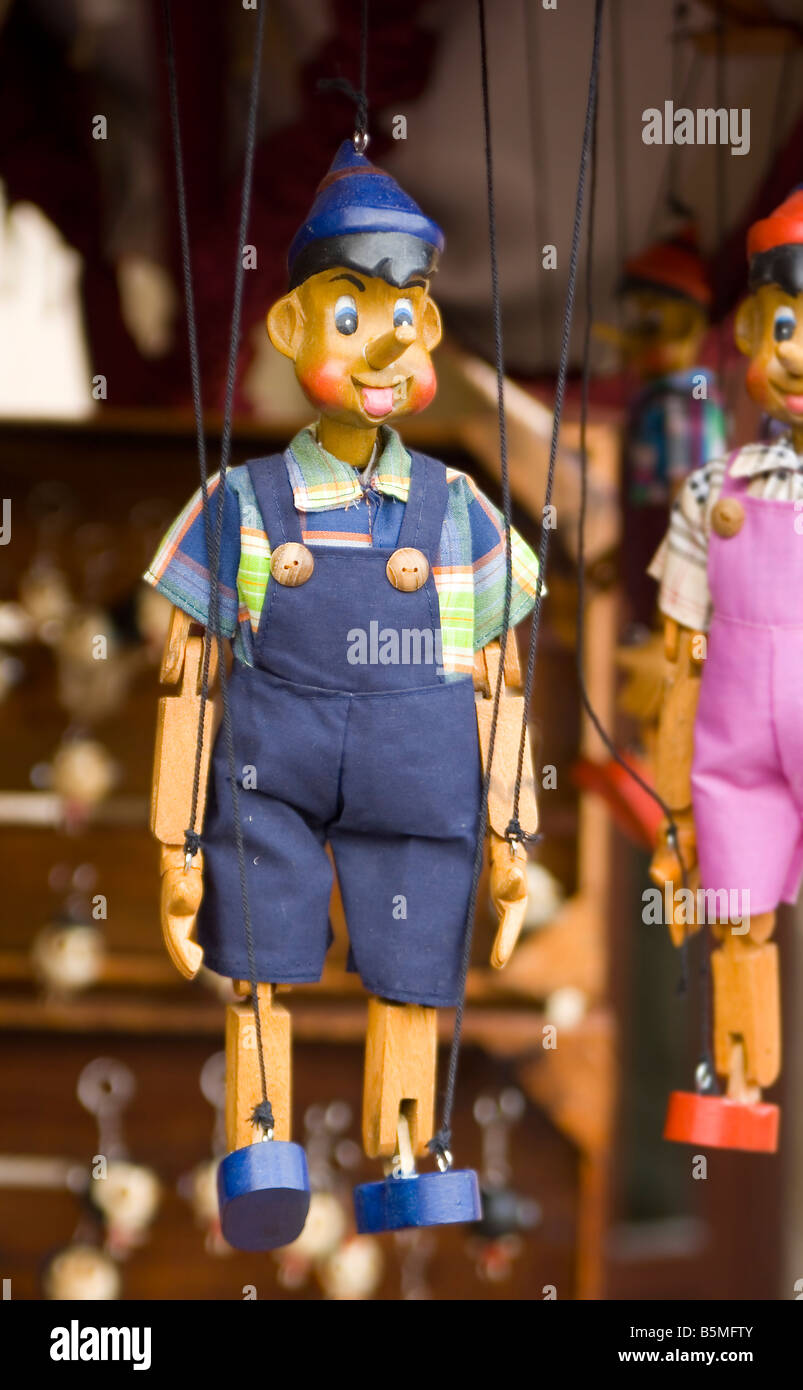wooden toy puppet marionette string controled pinocchio Stock Photo
