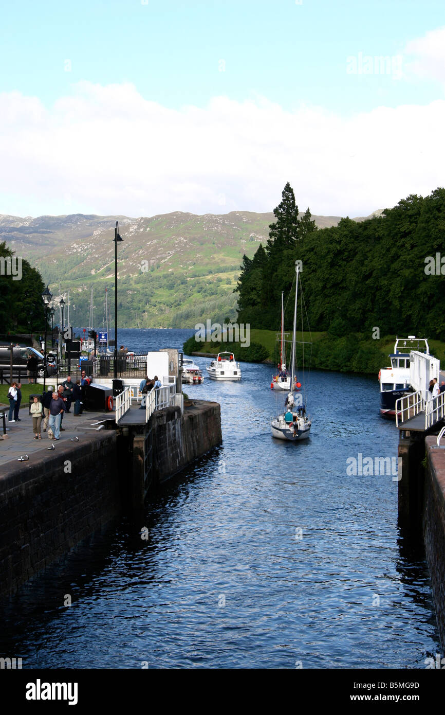 Boats leaving Fort Augustus into Loch Ness, Scotland Stock Photo