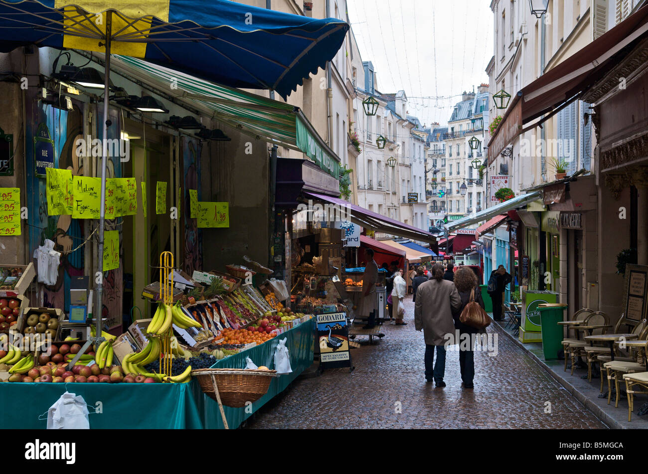 Rue Mouffetard street market in Paris France Stock Photo
