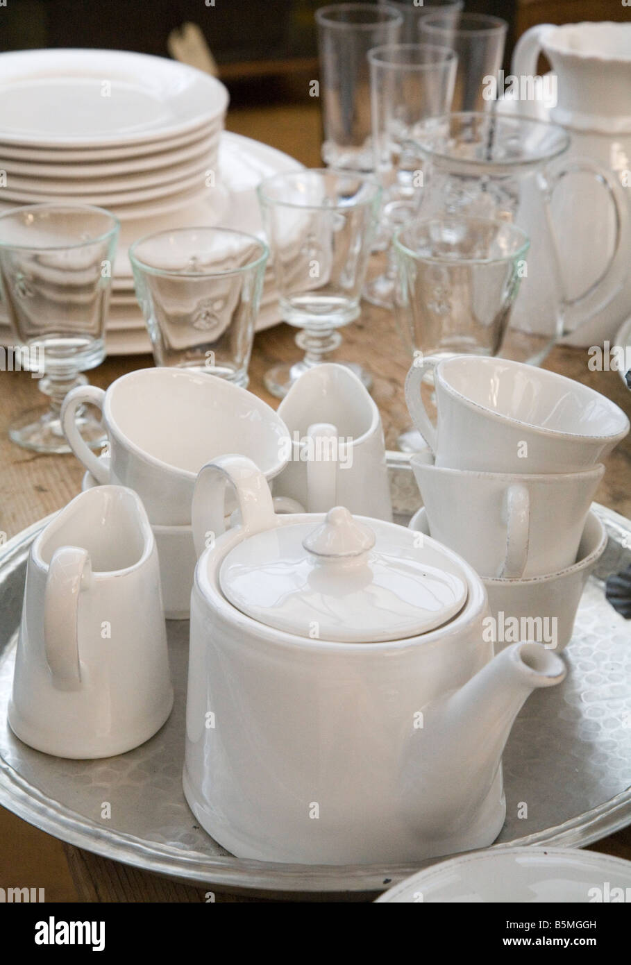 white tea set on tray Stock Photo Alamy