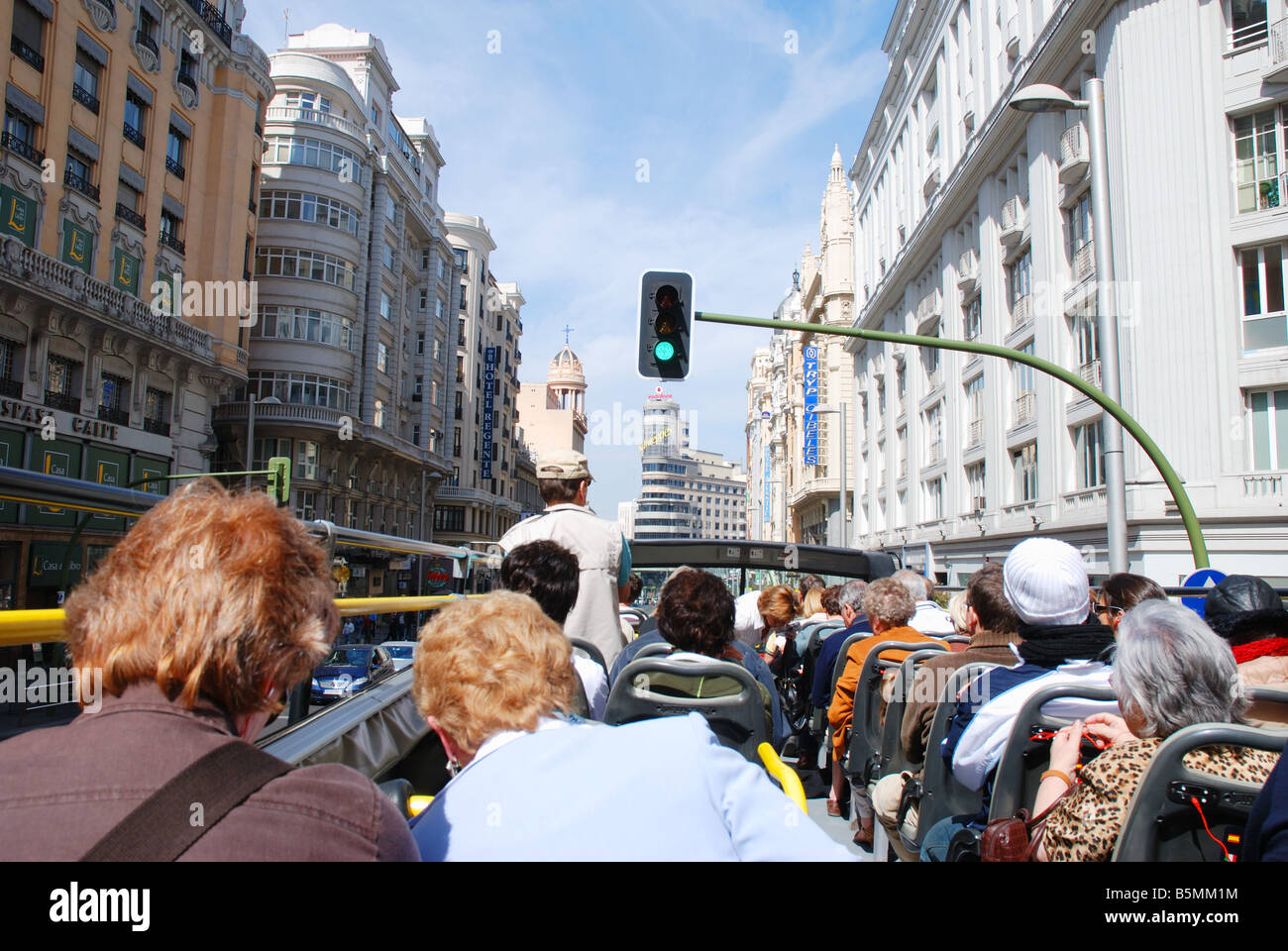 Gran Via from the tourist bus. Madrid. Spain. Stock Photo