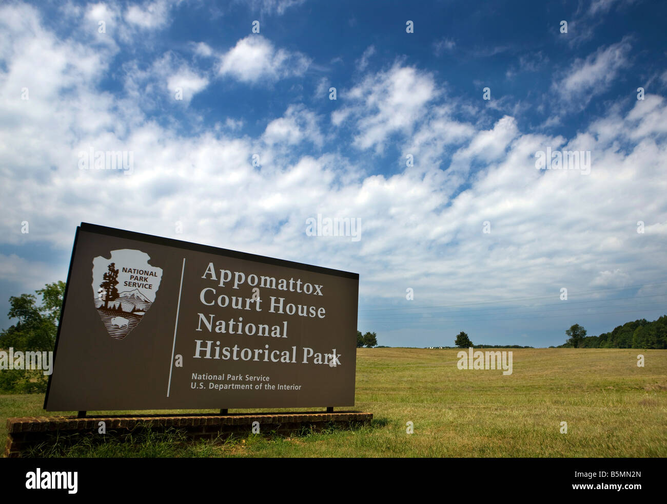 National Park Service welcome sign, Appomattox Court House National Historical Park, Appomattox, Virginia. Stock Photo