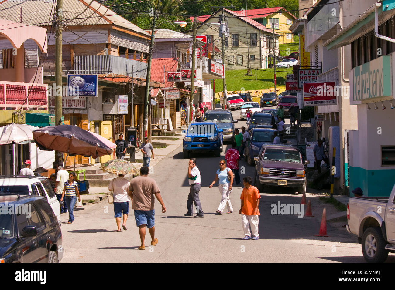 SAN IGNACIO BELIZE Bustling street scene on Burns Avenue Stock Photo