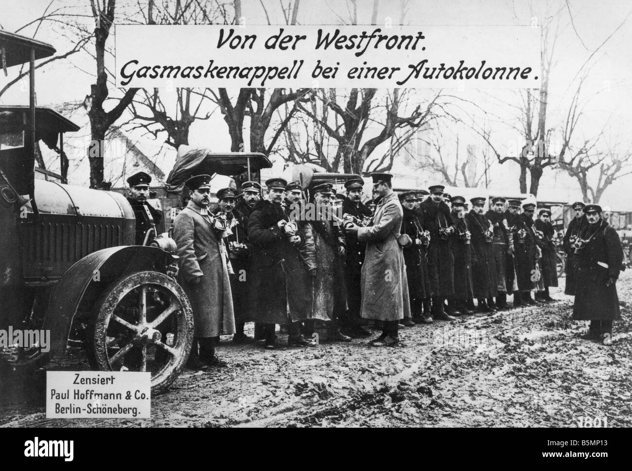 Gas mask inspection on the Western Front World War 1 Western Front Gas mask inspection at convoy Photo c 1914 15 Paul Hoffmann Stock Photo