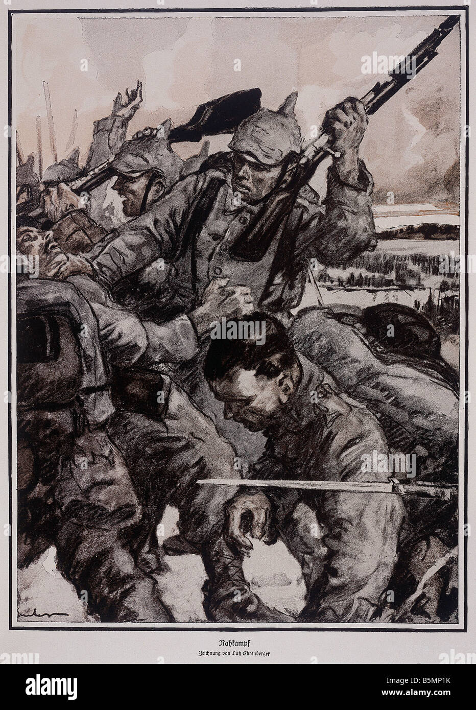 9 1914 0 0 A2 Close combat Lutz Ehrenberger World War 1 1914 18 Close combat Coloured drawing by Lutz Ehrenberger 1914 Stock Photo