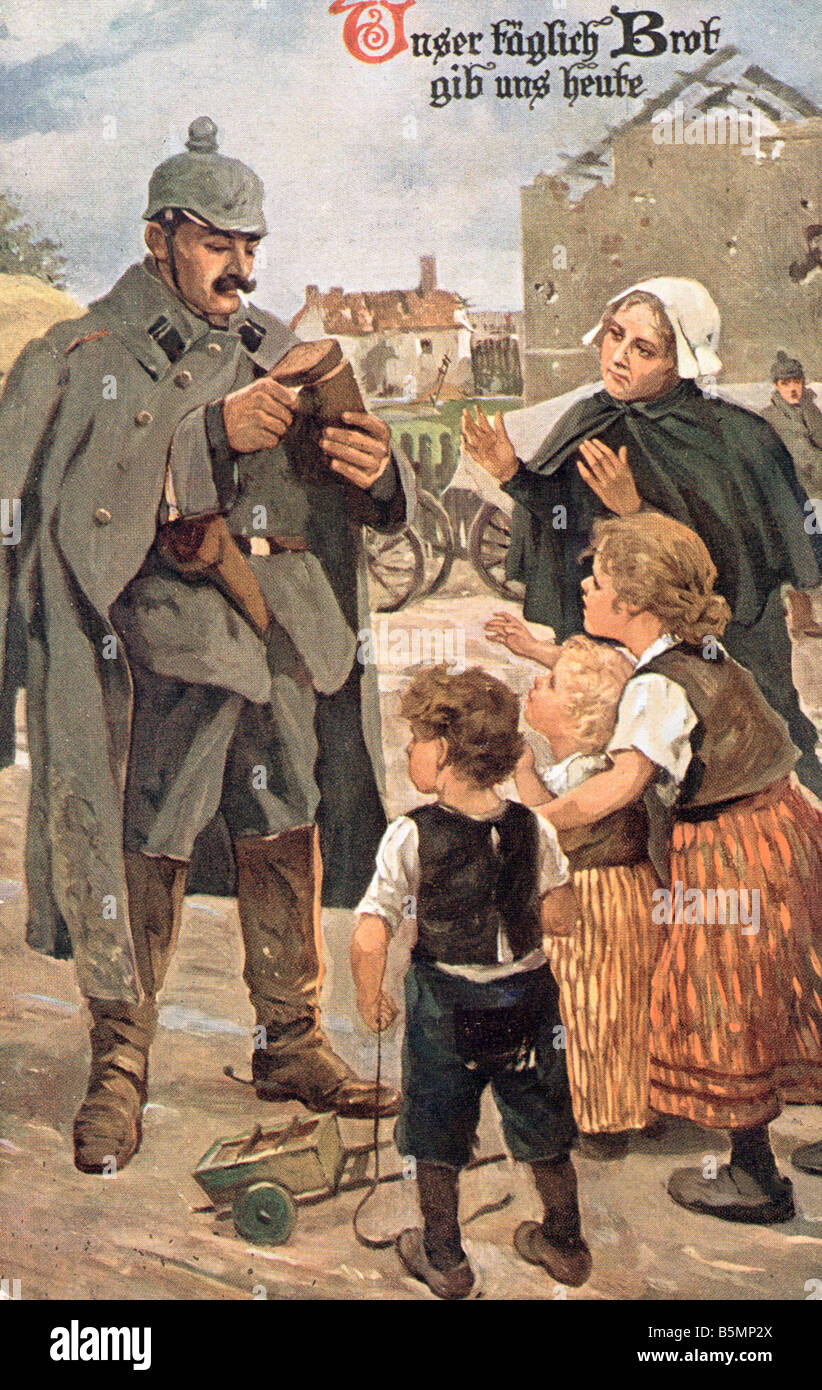 9 1914 0 0 C2 3 Barbarian and children postcard First World War 1914 1918 Postcards Der Barbar und der Feinde Kinder schar The B Stock Photo