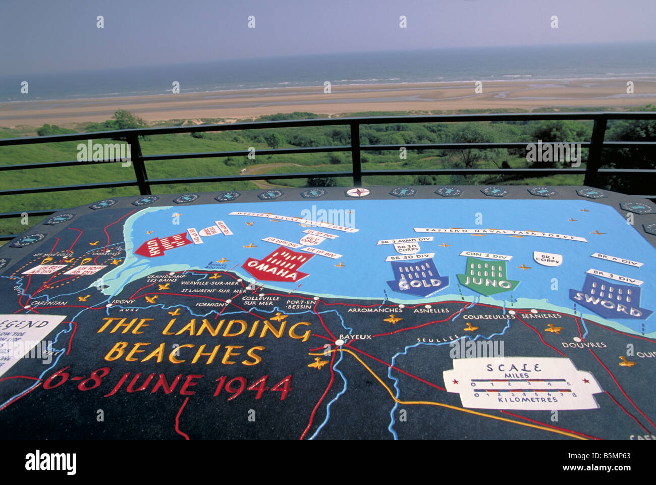 Elk129 3378 France Normandy D Day landing beach Omaha Beach Coleville sur Mer map Stock Photo