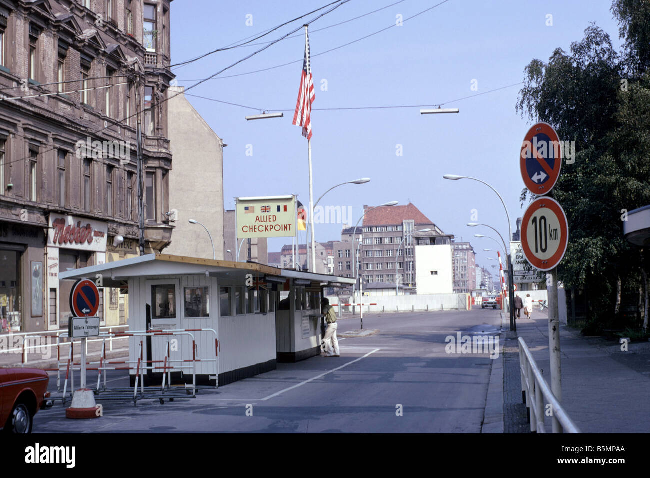 Checkpoint Charlie at Friedrichstrasse - Berlin Wall Summer 1975 Stock Photo