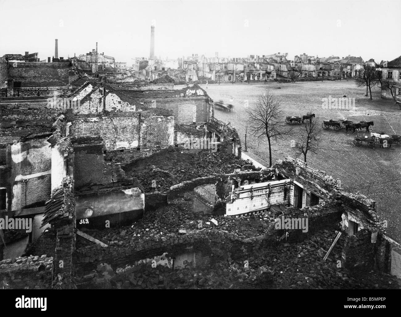 9 1914 8 26 A1 1 E East Front view of a town in ruins photo World War I Eastern Front Battle near Tannenberg Masuren East Prussi Stock Photo