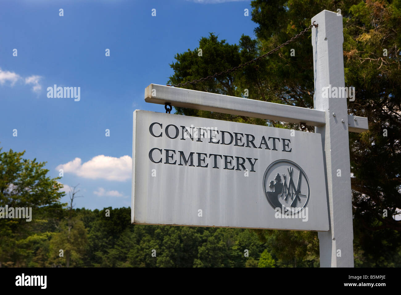 National Parks Service sign for the Confederate Cemetery, Appomattox Court House National Historical Park, Appomattox, Virginia. Stock Photo