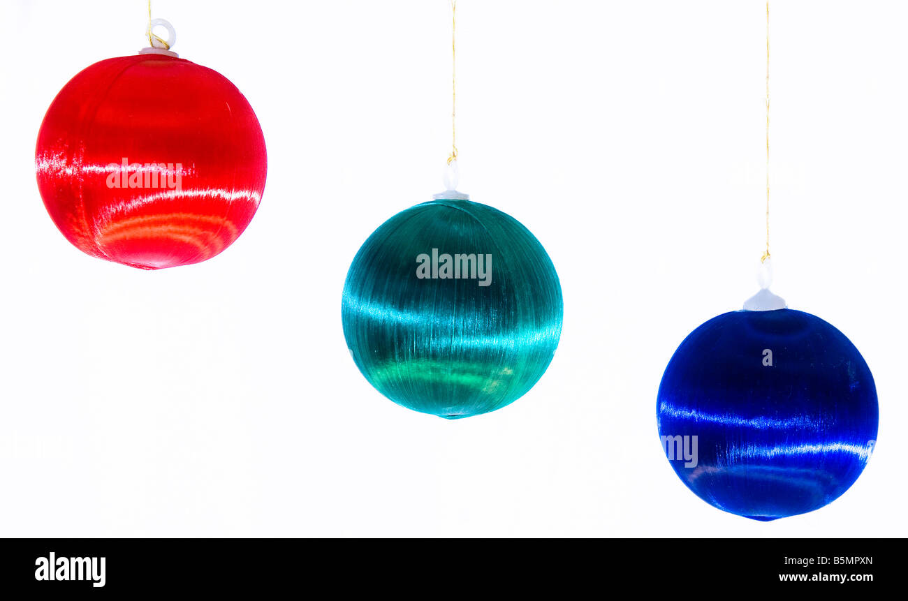 Three coloured baubles Stock Photo Alamy
