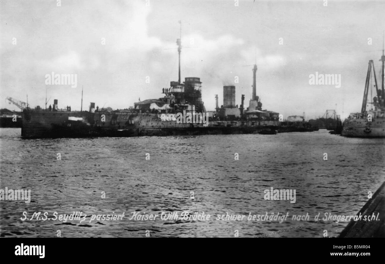 9 1916 5 31 A1 11 S M S Seydlitz after Battle of Jutland World War One 1914 18 Battle of Jutland Skagerrak 31 5 1 6 1916 The S M Stock Photo