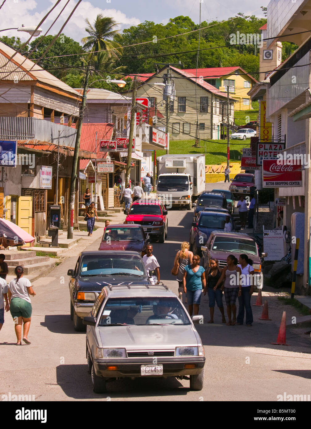 SAN IGNACIO BELIZE Bustling street scene on Burns Avenue Stock Photo