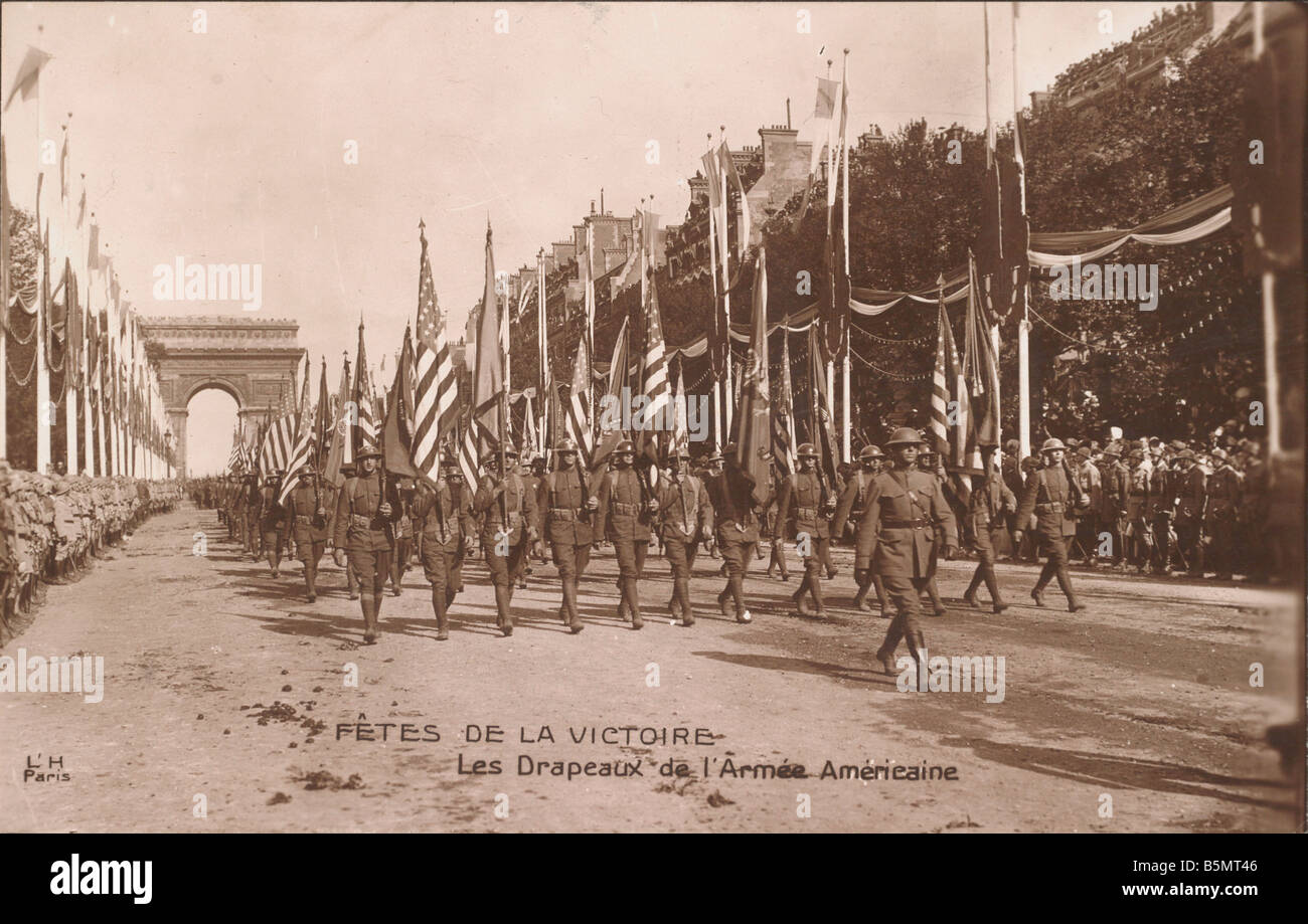 9FK 1919 7 14 A1 13 Victory Parade Paris 14 7 1919 US Troops Paris 14 July 1919 Allied victory ce lebrations at end of First Wor Stock Photo