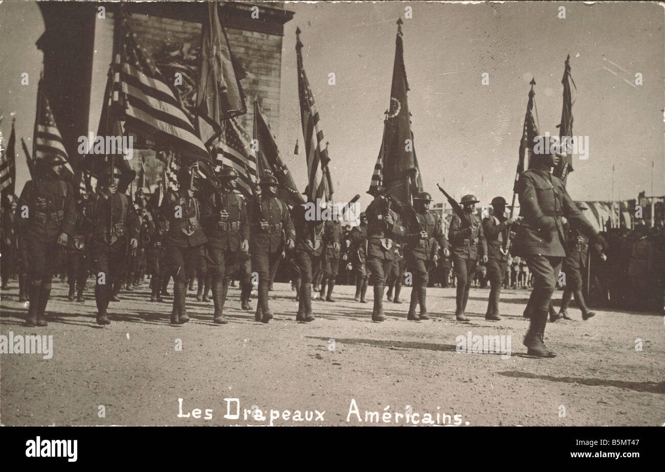 9FK 1919 7 14 A1 14 Victory Parade Paris 14 7 1919 US troops Paris 14 July 1919 Allied victory ce lebrations at end of First Wor Stock Photo