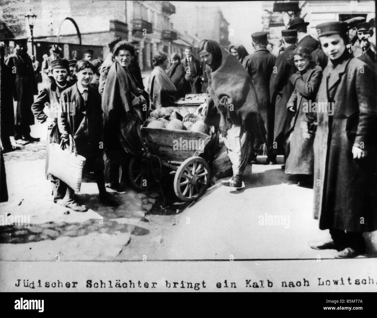 9IS 1915 0 0 A1 33 Jewish butcher in Lowitsch 1915 History of Judaism Eastern Jews Jewish butcher brings a calf to Lowitsch Lowi Stock Photo
