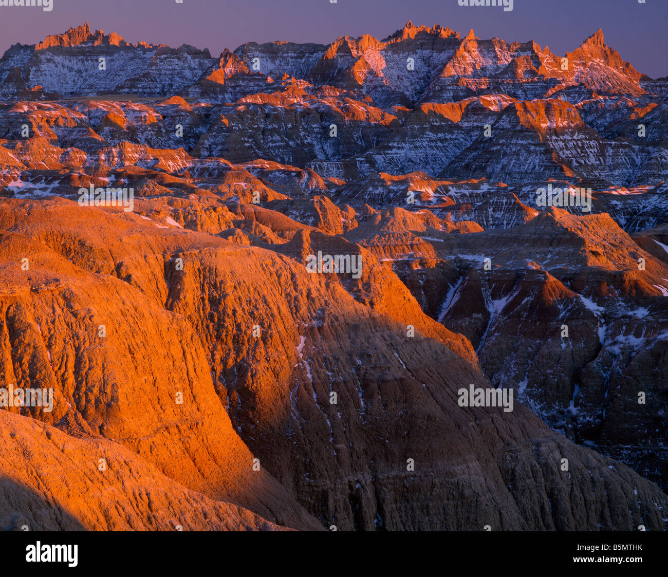 Badlands sunset Badlands National Park South Dakota Stock Photo