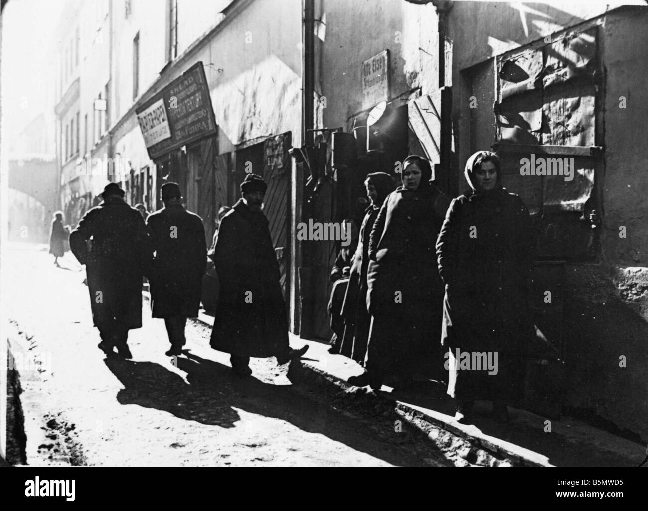 9IS 1916 0 0 A2 4 Jewish sector in Vilnius c 1916 History of Judaism Eastern Jews Jewish sector in Vilnius Street scene Amateur Stock Photo