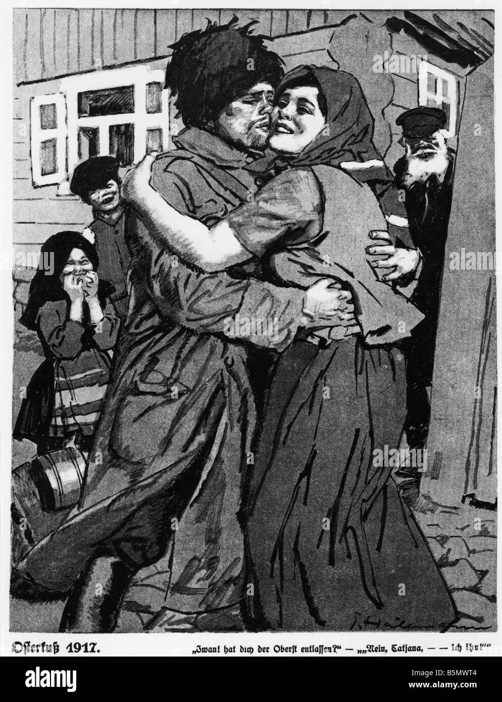 9RD 1917 4 8 C1 Revolution 1917 Cartoon Lustige Bl tt Russia Great War and Revolution of 1917 Easter Kiss 1917 Ivan so your offi Stock Photo