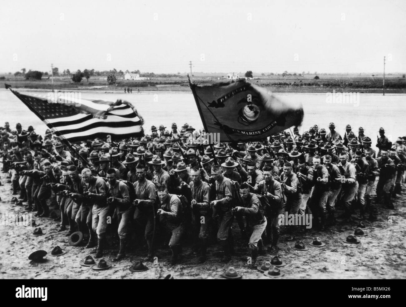 World War 1 Group of US Marines 1918 USA 1917 18 First to Fight Group of US Marines Photo 1918 USMC Recruiting Publicity Bureau Stock Photo