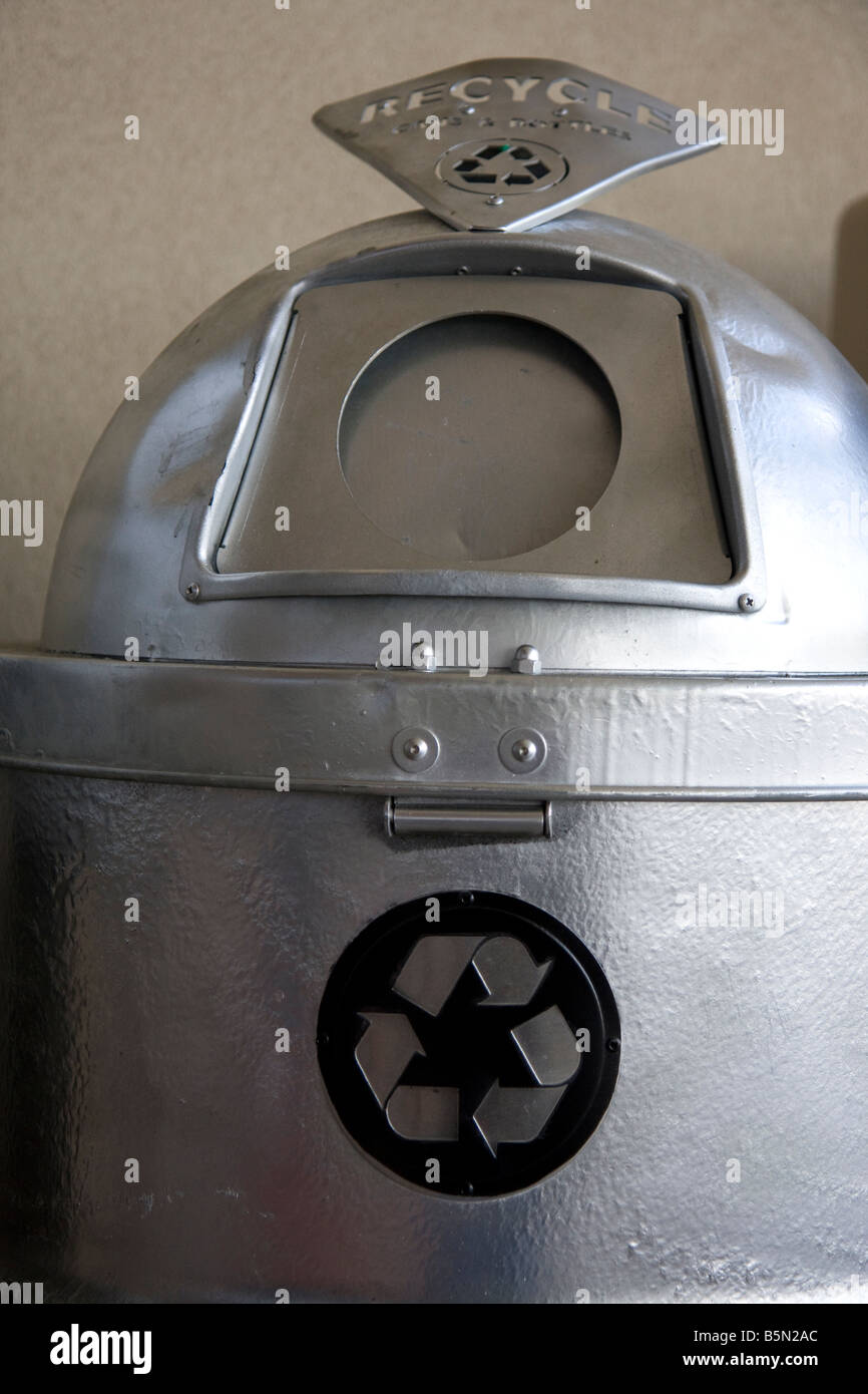 Recycle can with logo, painted silver Stock Photo Alamy