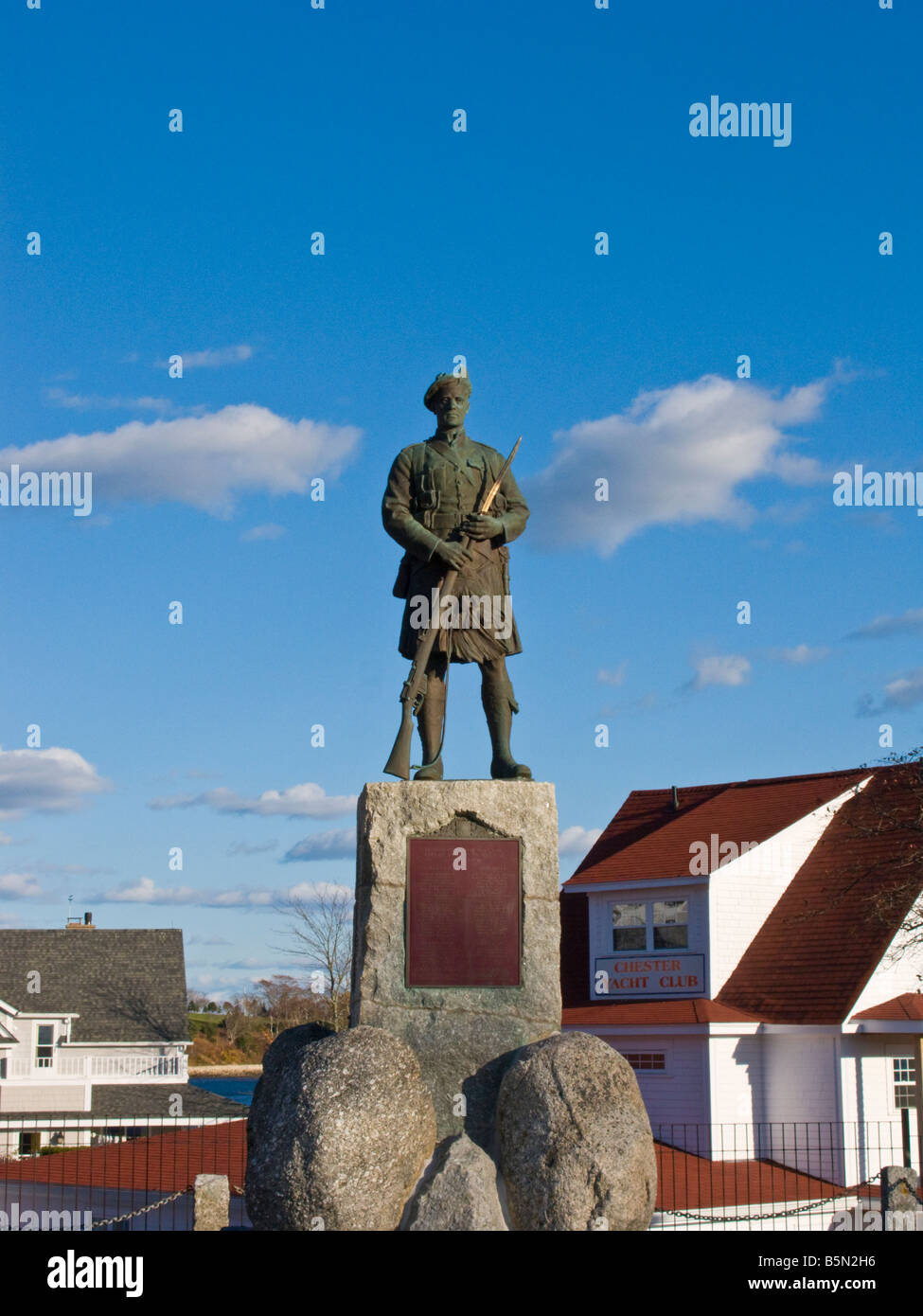 The Great War Memoria with Scottish Highlander on top of it in Chester Nova Scotia Canada Stock Photo