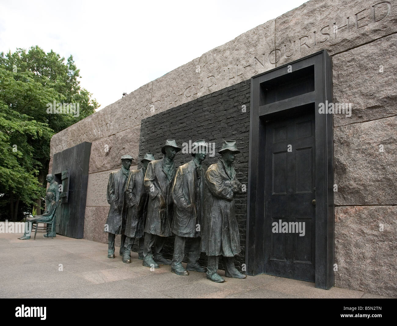 Part of the Roosevelt Memorial, depicting a depression-era bread line.  Washington D.C. Stock Photo
