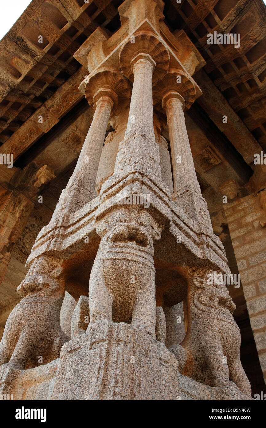 Decorations at the pillars and celling of a hindu temple dedicated to ...
